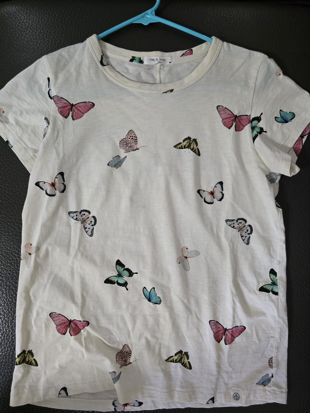 rag & bone White Short Sleeve Tee with Multicolor Butterfly Print